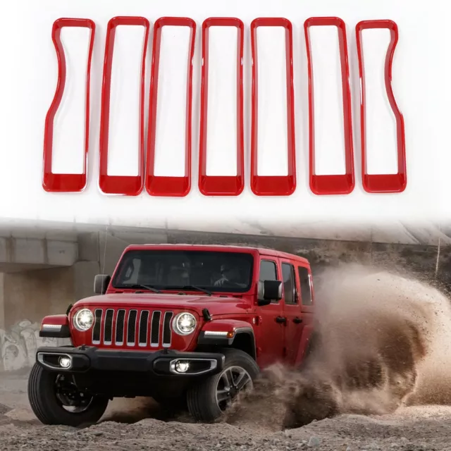 7X Red Front Grille Grill Insert Ring Cover Trim For 2018+ Jeep Wrangler JL JLU