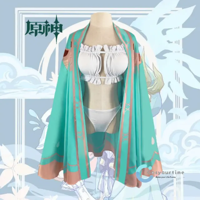 Genshin Impact Cosplay Venti Costume Swimwear Cloak Bikini Swimsuit Halloween