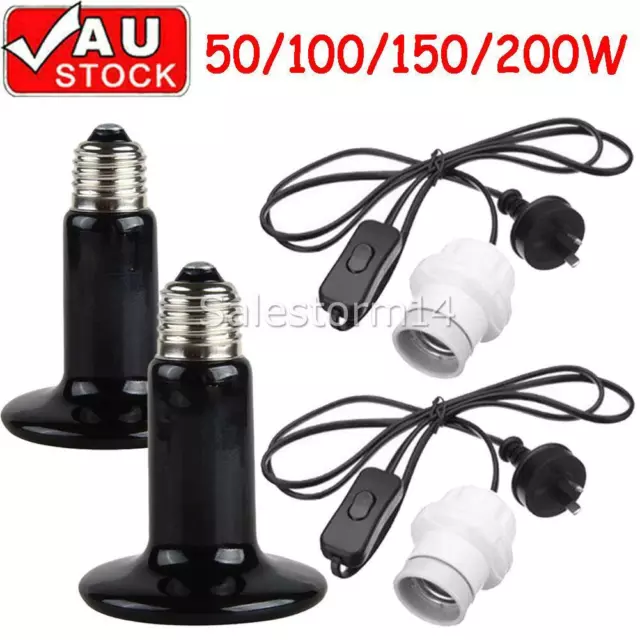 2X Infrared Ceramic Heat Lamp E27 Bulb ＆ Holder For Reptile Pet Chicken Brooder