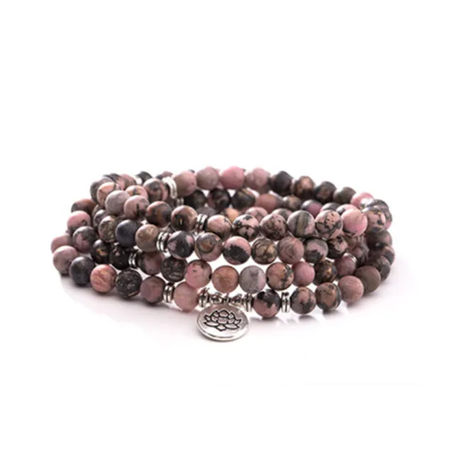 8mm 108 brown pink thread jade bracelet tree of life pendant yoga Healing Reiki
