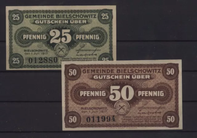 [21267] - 2 x NOTGELD NOTGELD BIELSCHOWITZ (heute: Ruda Bielszowice),  Gemeinde,