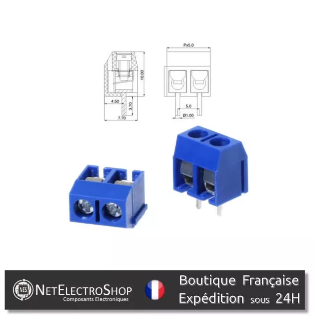 Bornier droit à vis 2 plots 5mm - x5