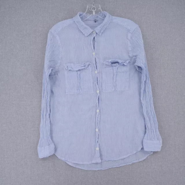 Aerie Button Up Shirt Womens M Medium Blue Striped Pockets Casual Collared