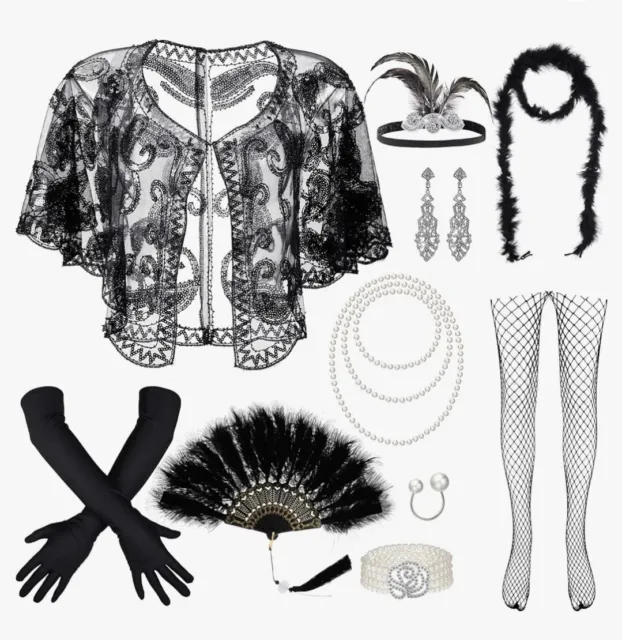 BBTO 11 Pieces 1920s Flapper Accessories Costume Set 20s Feather Headband New