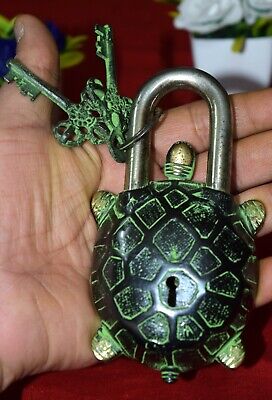 Tortoise Shape Padlock Brass Door Lock With Keys Pair Victorian Style Dec EK552