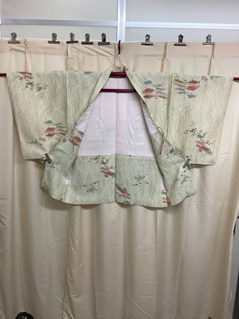 Japanese Vintage Kimono Haori Jacket silk Front strap through White 30 inch used 8