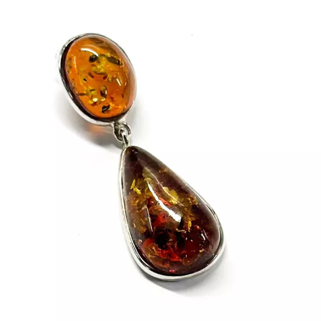 925 Solid Sterling Silver Real Cognac Baltic Amber Designer Pendant 2.4 in 13 g