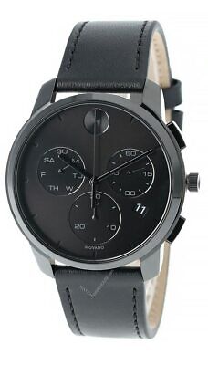 MOVADO Bold Thin 42MM CHRONO Black Dial Leather Men's Watch 3600632
