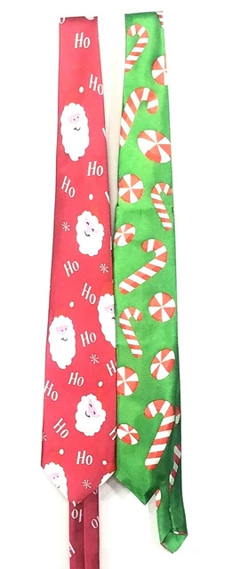 Christmas Neck Ties Santa and Candy canes  100% Polyester Musical QTY 2