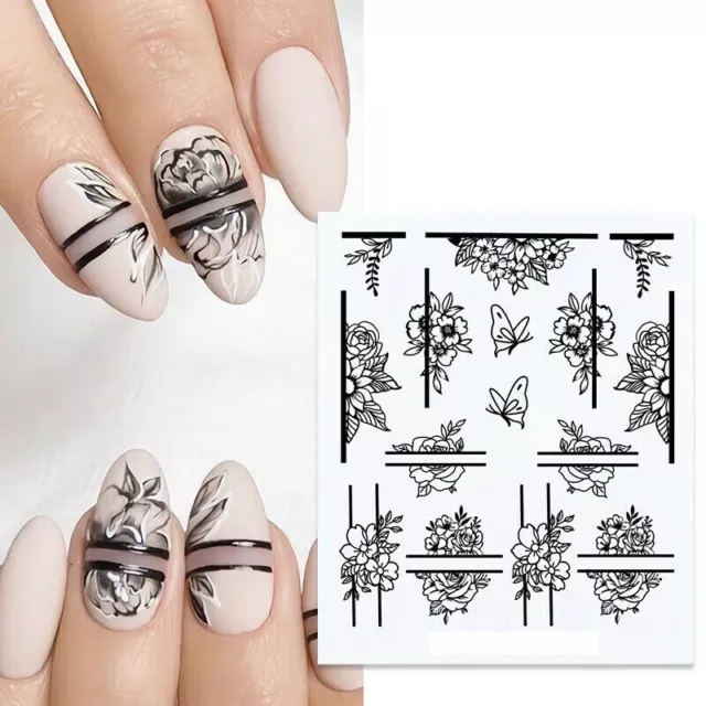 Nail Art Water Decals Stickers Transfers Butterfly Flowers Floral Lace (X18)