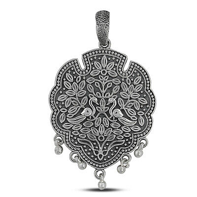 Allure of Ancient Designer 925 Oxidized Silver Ethnic Pendant Jewelry -2.3"
