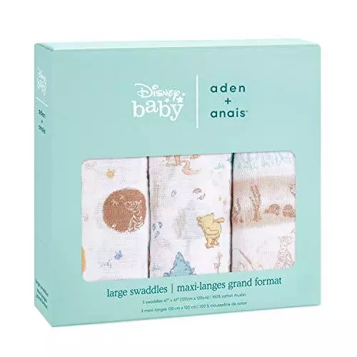 aden   anais Pooh Swaddle Blanket - Pack of 3 | Disney Baby | Large 100% Breatha