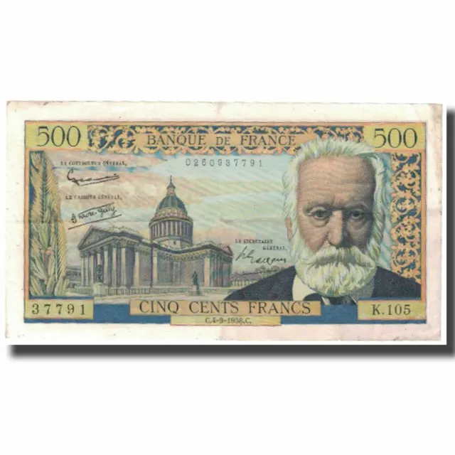 [#579003] France, 500 Francs, Victor Hugo, 1958, 1958-09-04, VF, Fayette:35.10