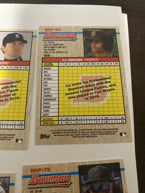Lot Of 6 2020 Bowman Heritage Prospect Image Variation Cards Adell Bart Mize Etc 10