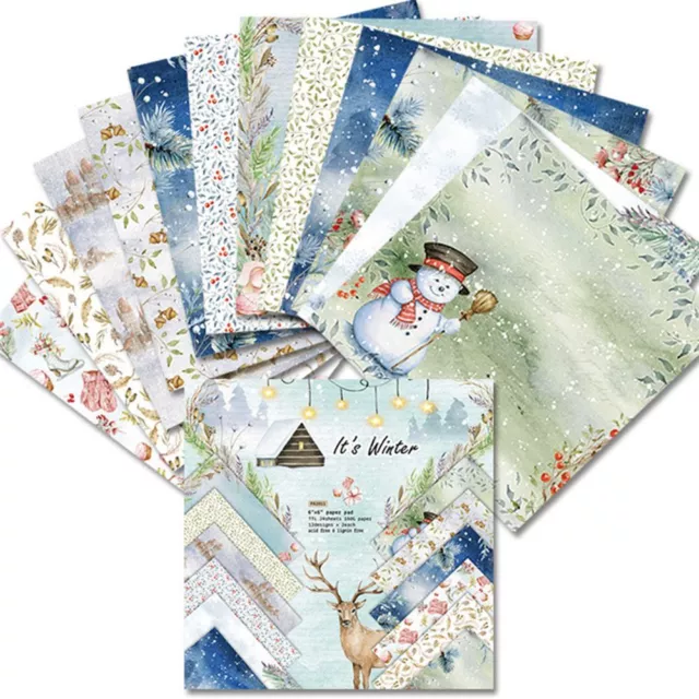 Art Snowman Deer Background Paper Pads Scrapbooking Supplies Winter Flower