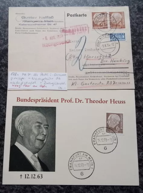 Briefmarken Bund-kleines Heuss  Lot gestempelt mit 2 interessanten Belegen