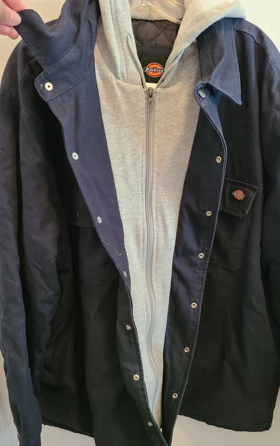 Dickies Jacket Men 2XL Blue Sweatshirt Hoodie Quilted Lined Shacket Distressed 7
