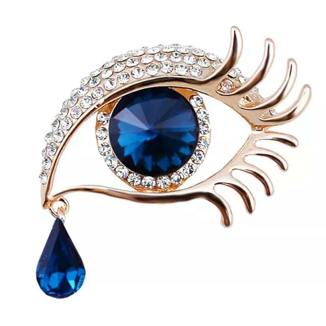 Art Deco Vintage Look Evil Eye Teardrop Blue/Black Crystal Silver Brooch Pin