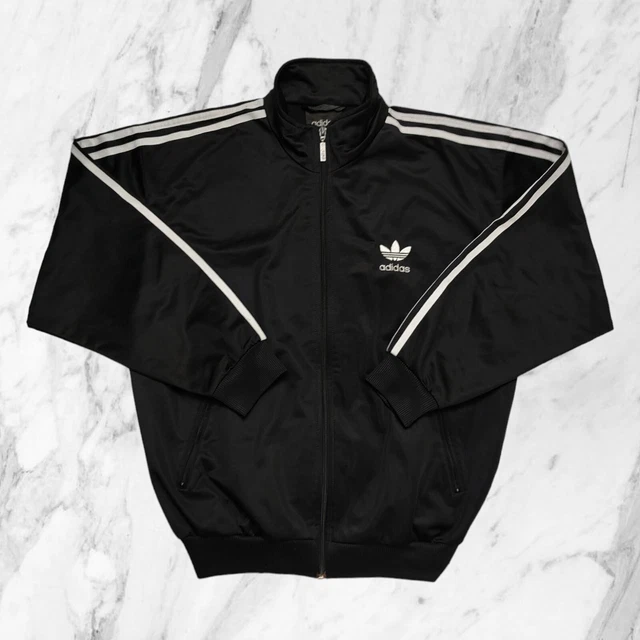 ADIDAS Vintage Anni 90 Felpa Zip Uomo Giacca Tuta Nera Tre Strisce Taglia S