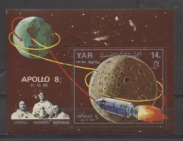 Yemen Apollo  8 Moon Mission Space Souvenir Sheet Astronauts $8.00 Value