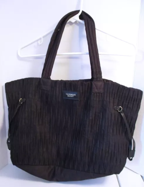 Victorias Secret Crinkled Black Zip Top Double Handles Satchel Tote Shoulder Bag
