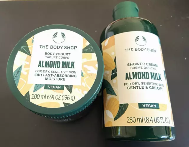 Body Shop "Almond Milk" 2 Pce Set Lge - New - Beautiful Almond Scented Gift Set