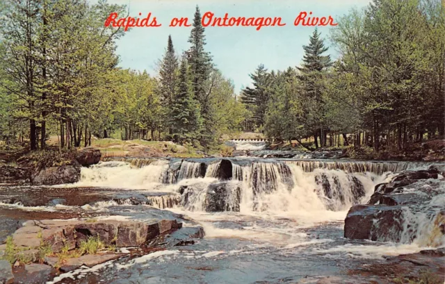 Rapids on Ontonagon River above Bond Falls Michigan MI Postcard 4086