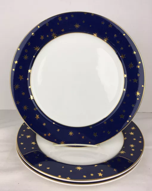 Set of 3 Sakura Blue Galaxy 10.75" Dinner Plates with 14K Gold Stars Excellent