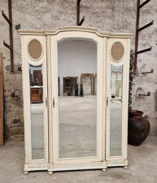 Antique French Armoire Louis XVI Style White Triple Door Wardrobe 2