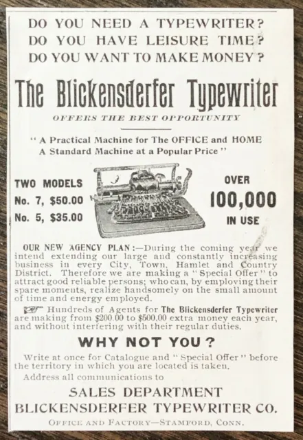 Oct.1905 BLICKENSDERFER TYPEWRITER Vtg Office Machine Print Ad~Two Models No.7&5