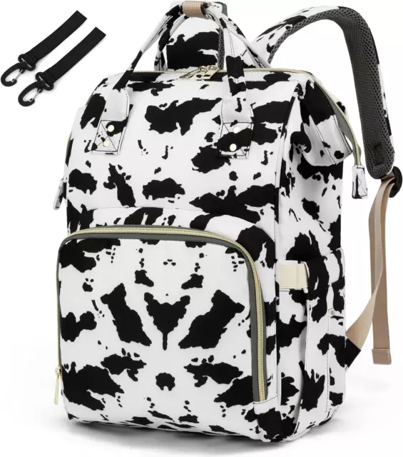 Cow Print Diaper Bag Backpack for Baby Girls Mom Waterproof Large