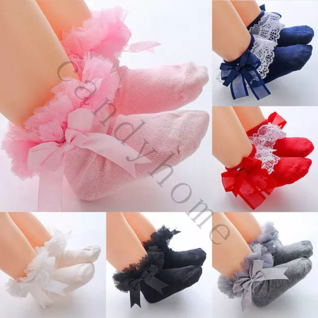 Girls Baby Tutu Socks Spanish Satin Bow Socks Soft Frilly Tulle Kids Ages 0-6 Y