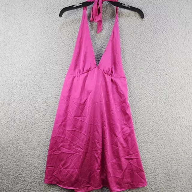 Just Polly Halter Tie at Back Dress Juniors' XL Fuschia Solid V-Neck Sleeveless~