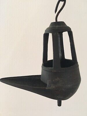 18th/19th C Primitive ANTIQUE Scottish Wrought Iron CRUSIE LAMP Whale Oil Betty