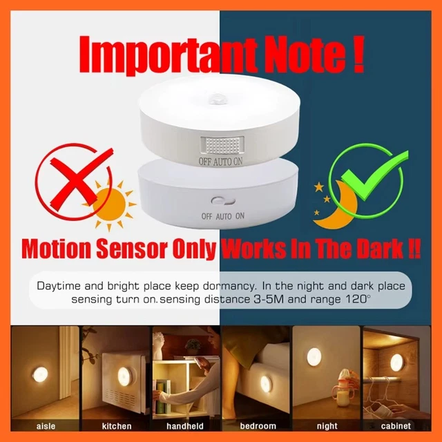 LED MOTION SENSOR Light Rechargeable PIR USB Portable Cabinet Stair ...