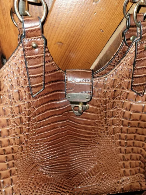 Kate and Alex Cuffaro Italian Design Brown Embossed Croc Faux Leather Bag