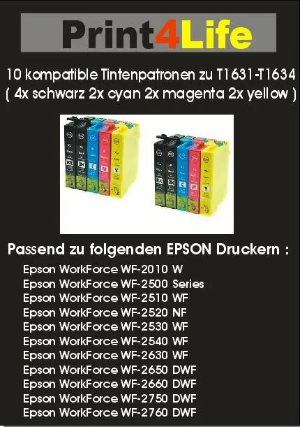 10 Kompatible Druckerpatronen für Epson WorkForce WF 2010 2510 2520 2530 2540