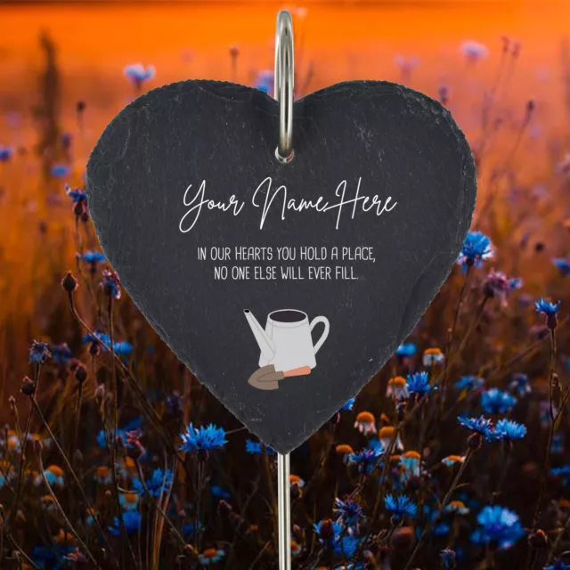 Personalised Grave Stick Marker Garden Watering Can Plaque Slate Heart Memorial