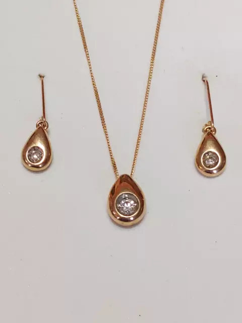 10kt Diamond Pendent And Matching Earrings , 10k Yellow  Gold, 18"