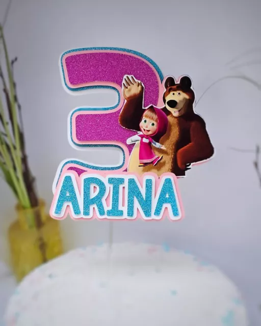 Personalisierte CakeTopper mit Acrylstäbchen Torte Name Mascha und der Bär Deko