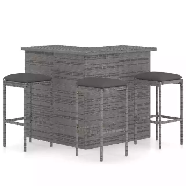 Meuble de bar de jardin 4 pcs avec coussins RÃ©sine tressÃ©e Gris