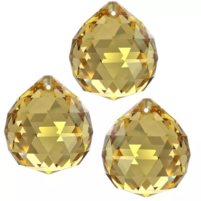 3x Cristal " Bille " Ø 30mm Lt.topaze ~ Jaune K9 ~ Lustre Capteur des Regards