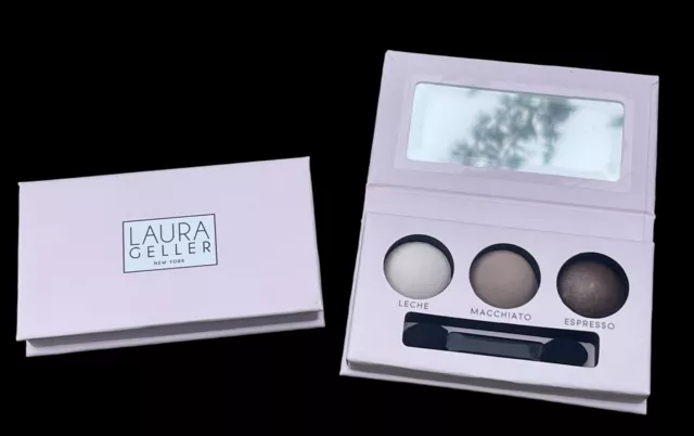 2X Laura Geller  3 Eye Shadow Palette Leche Macchiato Espresso w/Brush BOGO FREE