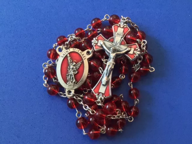 Archangel St MICHAEL ROSARY Red Enamel Red Glass Protection 6mm Handmade 3