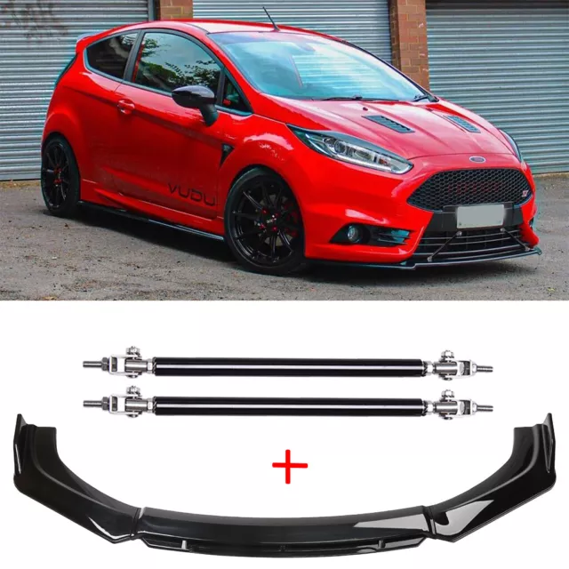 For Ford Fiesta ST MK5 6 7 Front Bumper Lip Splitter Spoiler Glossy + Strut Rods