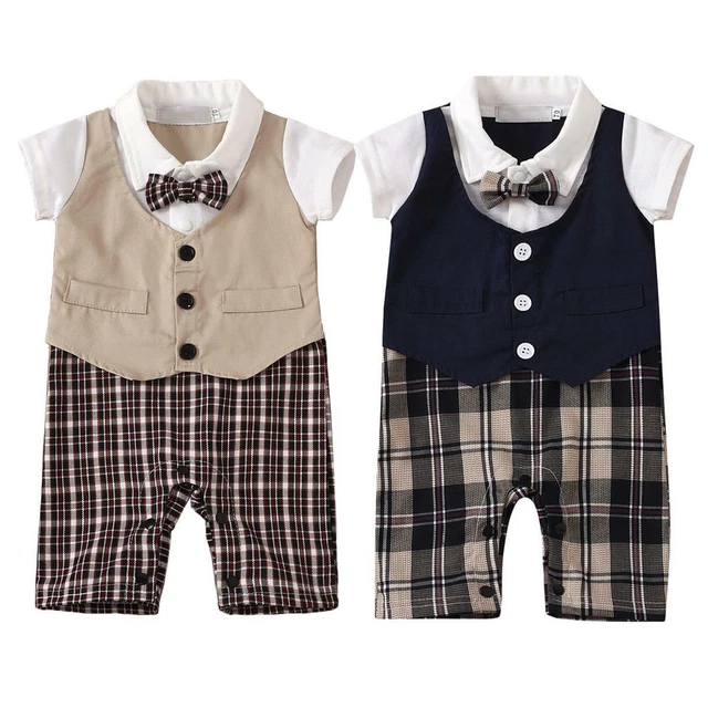 Baby Boys Bowtie Gentleman Romper Jumpsuit Tuxedo Rompers Formal Outfit
