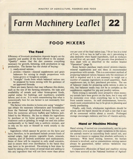 VINTAGE MAFF FARM Machinery No 22 Food Mixers 1961 6291E $2.52 - PicClick