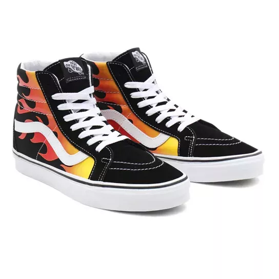 Scarpe uomo donna ragazzi Vans SK8-Hi Reissue Flame skate nero collo alto fiamma