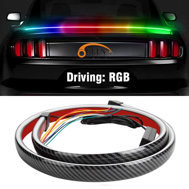 49'' RGB CARBON Fiber LED Rear Wing Spoiler Lip Tail Light Car Trunk