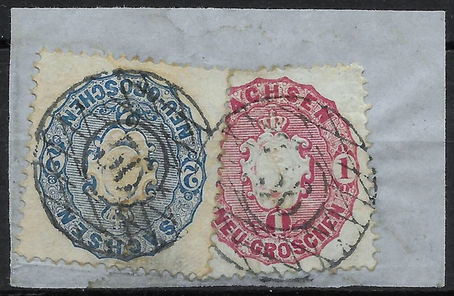 SACHSEN 1863; MiNr. 16a + 17a ; 1+2 Ngr.; BPP geprüft; N56 Ronneburg